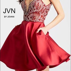 JVN BY JOVANI OPEN-BACK V-NECK HOMECOMING DRESS